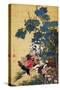 Rooster, Hen and Hydrangea-Jakuchu Ito-Stretched Canvas