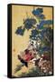 Rooster, Hen and Hydrangea-Jakuchu Ito-Framed Stretched Canvas