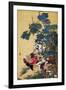 Rooster, Hen and Hydrangea-Jakuchu Ito-Framed Giclee Print