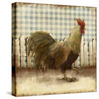 Rooster on Damask I-Dan Meneely-Stretched Canvas