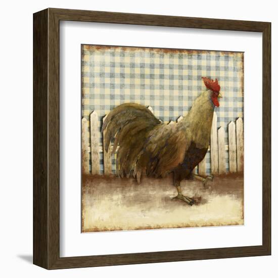 Rooster on Damask I-Dan Meneely-Framed Art Print