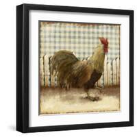 Rooster on Damask I-Dan Meneely-Framed Art Print