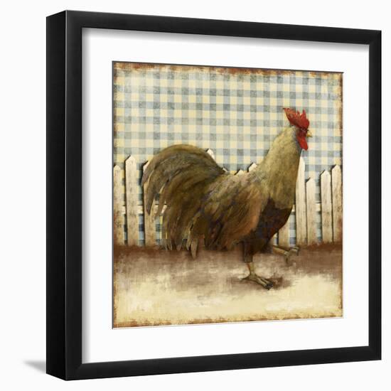 Rooster on Damask I-Dan Meneely-Framed Art Print