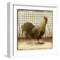 Rooster on Damask I-Dan Meneely-Framed Art Print