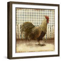 Rooster on Damask I-Dan Meneely-Framed Art Print