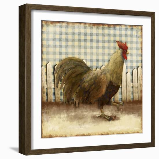 Rooster on Damask I-Dan Meneely-Framed Art Print