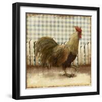 Rooster on Damask I-Dan Meneely-Framed Art Print