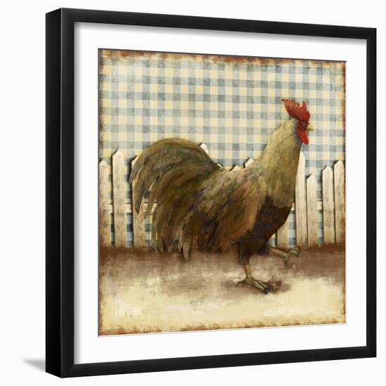 Rooster on Damask I-Dan Meneely-Framed Art Print