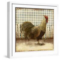 Rooster on Damask I-Dan Meneely-Framed Art Print