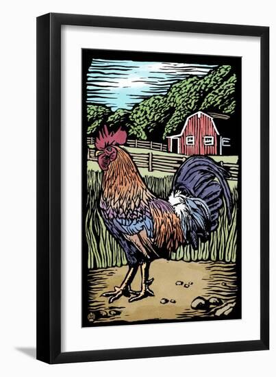 Rooster - Scratchboard-Lantern Press-Framed Art Print