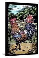 Rooster - Scratchboard-Lantern Press-Framed Stretched Canvas