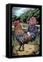 Rooster - Scratchboard-Lantern Press-Framed Stretched Canvas