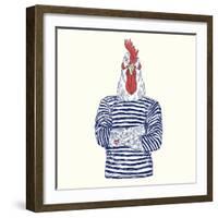 Rooster with Navy Tattoo-Olga_Angelloz-Framed Art Print