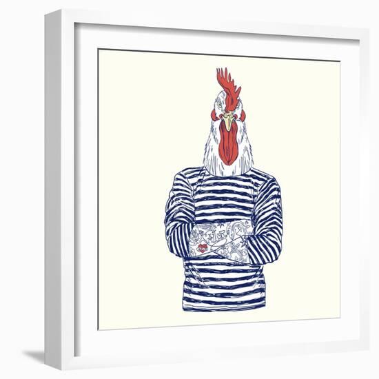 Rooster with Navy Tattoo-Olga_Angelloz-Framed Art Print