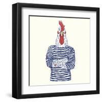 Rooster with Navy Tattoo-Olga_Angelloz-Framed Art Print