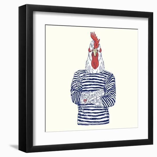 Rooster with Navy Tattoo-Olga_Angelloz-Framed Art Print