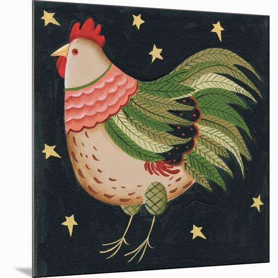 Rooster with Stars in Background Bordered-Beverly Johnston-Mounted Giclee Print