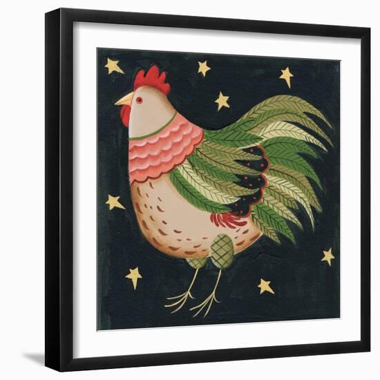 Rooster with Stars in Background Bordered-Beverly Johnston-Framed Giclee Print