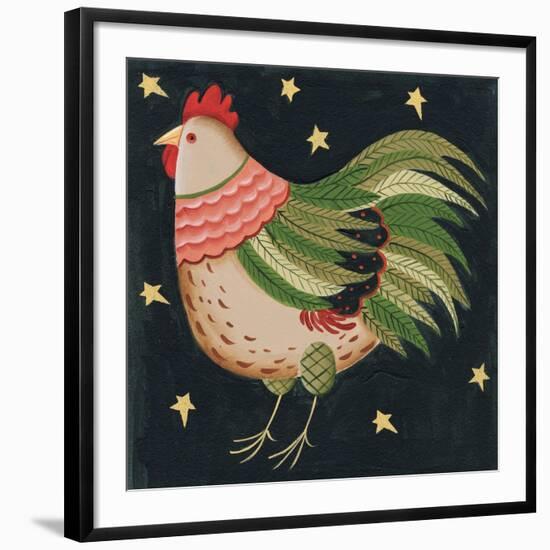 Rooster with Stars in Background Bordered-Beverly Johnston-Framed Giclee Print