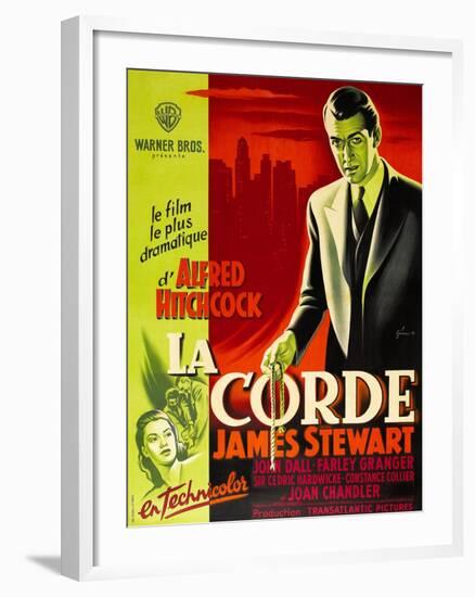 ROPE, (aka LA CORDE), French poster, James Stewart, Joan Chandler (bottom right), 1948-null-Framed Art Print