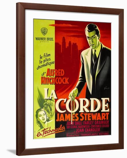 ROPE, (aka LA CORDE), French poster, James Stewart, Joan Chandler (bottom right), 1948-null-Framed Art Print