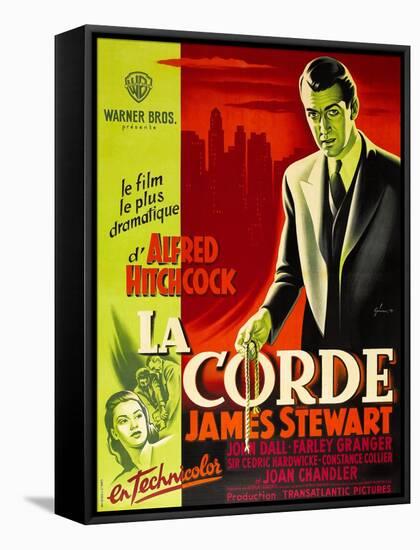 ROPE, (aka LA CORDE), French poster, James Stewart, Joan Chandler (bottom right), 1948-null-Framed Stretched Canvas