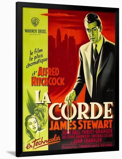 ROPE, (aka LA CORDE), French poster, James Stewart, Joan Chandler (bottom right), 1948-null-Framed Art Print