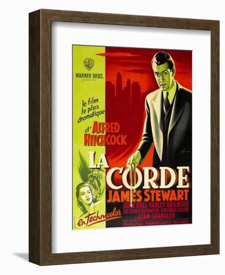 ROPE, (aka LA CORDE), French poster, James Stewart, Joan Chandler (bottom right), 1948-null-Framed Art Print