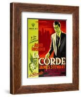 ROPE, (aka LA CORDE), French poster, James Stewart, Joan Chandler (bottom right), 1948-null-Framed Art Print