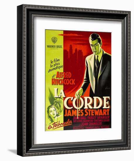 ROPE, (aka LA CORDE), French poster, James Stewart, Joan Chandler (bottom right), 1948-null-Framed Art Print