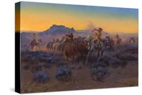 Roping Fresh Mounts, 1918 (Oil on Canvas)-Charles Marion Russell-Stretched Canvas