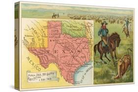 Roping Longhorn, Map-null-Stretched Canvas