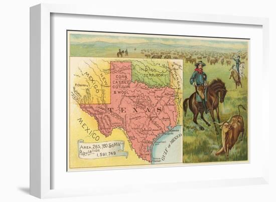 Roping Longhorn, Map-null-Framed Art Print