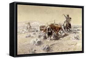 Roping the Longhorns-Charles Marion Russell-Framed Stretched Canvas