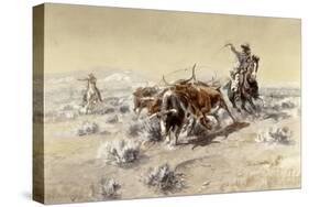 Roping the Longhorns-Charles Marion Russell-Stretched Canvas