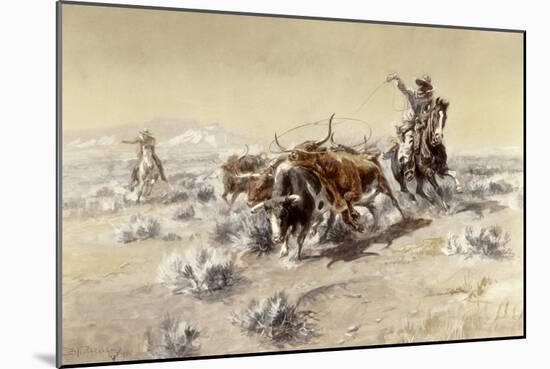 Roping the Longhorns-Charles Marion Russell-Mounted Giclee Print