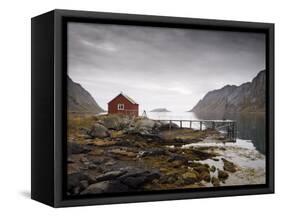 Rorbu and Jetty on Fjord, Lofoten Islands, Norway, Scandinavia, Europe-Purcell-Holmes-Framed Stretched Canvas