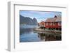 Rorbu, traditional fishermen's cabins now used for tourist accommodation in Reine-Ellen Rooney-Framed Photographic Print