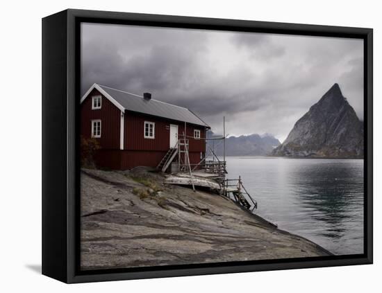 Rorbuer on Fjord with Mountains, Lofoten Islands, Norway, Scandinavia, Europe-Purcell-Holmes-Framed Stretched Canvas