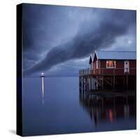 Rorbuer on Stilts at Dusk with Lighthouse, Lofoten Islands, Norway, Scandinavia, Europe-Purcell-Holmes-Stretched Canvas
