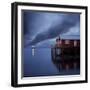 Rorbuer on Stilts at Dusk with Lighthouse, Lofoten Islands, Norway, Scandinavia, Europe-Purcell-Holmes-Framed Premium Photographic Print