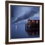 Rorbuer on Stilts at Dusk with Lighthouse, Lofoten Islands, Norway, Scandinavia, Europe-Purcell-Holmes-Framed Premium Photographic Print