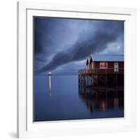 Rorbuer on Stilts at Dusk with Lighthouse, Lofoten Islands, Norway, Scandinavia, Europe-Purcell-Holmes-Framed Photographic Print