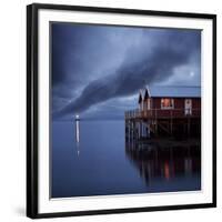 Rorbuer on Stilts at Dusk with Lighthouse, Lofoten Islands, Norway, Scandinavia, Europe-Purcell-Holmes-Framed Photographic Print