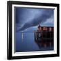 Rorbuer on Stilts at Dusk with Lighthouse, Lofoten Islands, Norway, Scandinavia, Europe-Purcell-Holmes-Framed Photographic Print