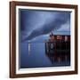 Rorbuer on Stilts at Dusk with Lighthouse, Lofoten Islands, Norway, Scandinavia, Europe-Purcell-Holmes-Framed Photographic Print