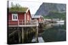 Rorbuer, traditional fishermnen's cottages now used for tourist accommodaton in Reine-Ellen Rooney-Stretched Canvas