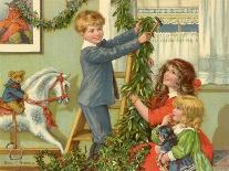 Children Hanging Christmas Holly-Rosa C. Petherick-Giclee Print