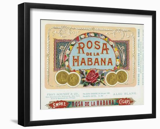 Rosa de la Habana Brand Cigar Box Label-Lantern Press-Framed Art Print