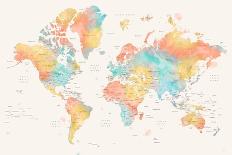 Watercolor World Map with Countries, Fifi-Rosana Laiz Blursbyai-Photographic Print